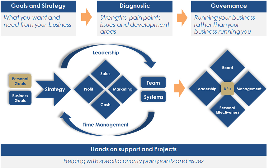 Pro-actions schematic - helping SME owners-managers to get clear on what they want from their businesses and make it happen